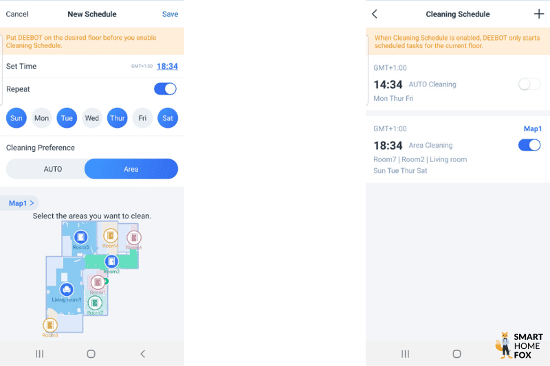 Ein Wochenreinigungsplan wird in der Ecovacs Deebot X1 OMNI App festgelegt